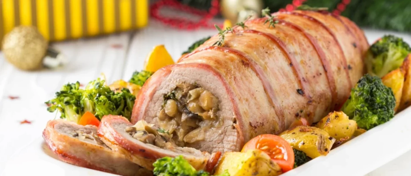 Plnená bravčová panenka s hubami a jemným zemiakovým pyré