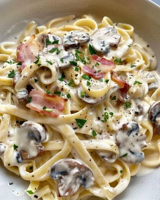 Krémové fettuccine so slaninou a šampiňónmi
