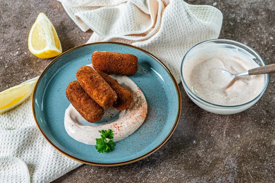 Špenátovo-fetové krokety s paprikovým dipom Špenátovo-fetové krokety s paprikovým dipom
